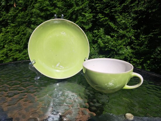 Tējas pāris, servīze "Marijka", monohroma gaiši zaļa krāsa bez zelta, PFF (Marijka 101)