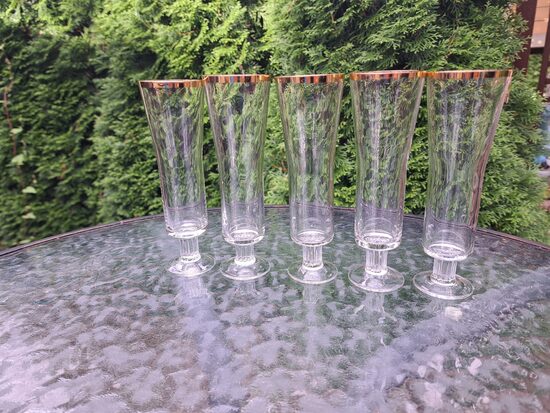 Eleganto stikla glāzīšu 100ml komplekts 5 personām ar zelta malu, forma "Eva", Līvānu SF (Stikla gl 318)