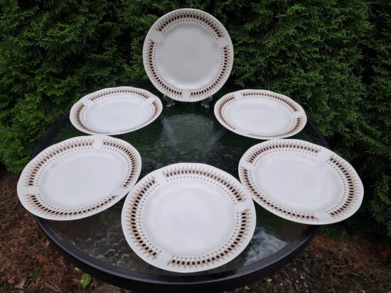 Salātu šķīvji, pusdienu servīze "Ārija" ar reti sastopamu brūnu/bēšu dekolu, d=20cm, RPR (Ārija pusdienu 449)