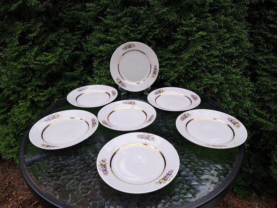 Kūku šķīvji, tējas servīze "Māra" ar vijolītēm un zeltu, RPR (Māra tējas 234)