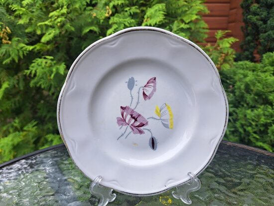 Šķīvis maizes d=18cm ar zelta apvilkumu un 1 lillā magoni, pusdienu servīze ROKOKO, PFF (Rokoko 213)