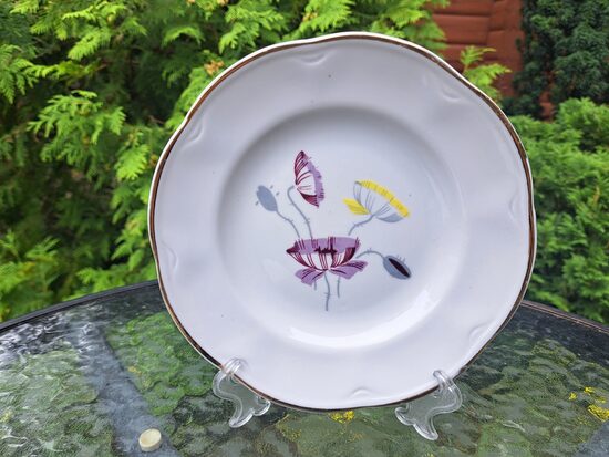 Šķīvis maizes d=18cm ar zelta apvilkumu un 1 lillā magoni, pusdienu servīze ROKOKO, PFF (Rokoko 214)