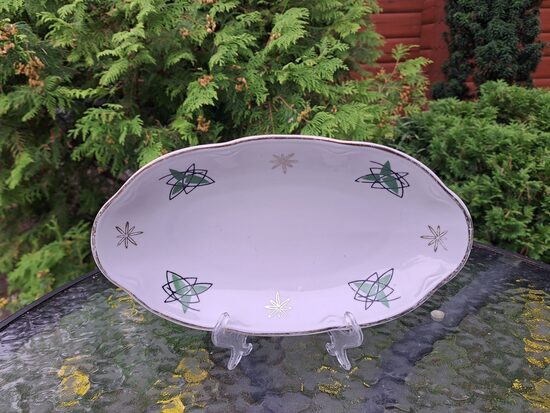 Garenais šķīvis mazais L=25,5cm, pusdienu servīze "ROKOKO" ar zaļu dekolu ""Kosmoss" (Rokoko 215)