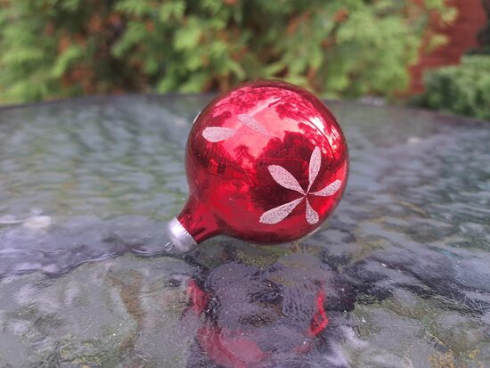 Sarkana bumba ar baltām puķēm (Egle bumba 64)