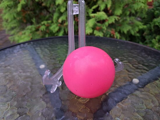 Vintāža bumba Nr.2 ar rozā krāsas pārklājumu, ļoti biezs stikls. Diametrs=7cm, h=8cm (Egle bumba 103)