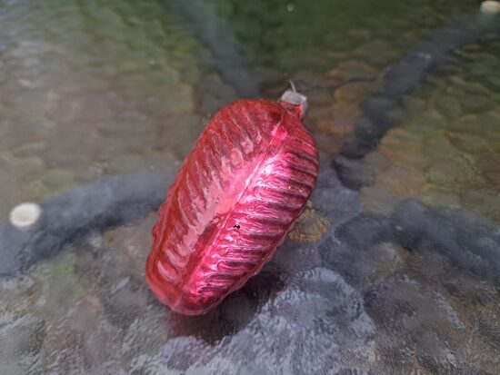 Vārpa sarkana, caurspīdīga uz pusi. Izmēri 7,5cmx3,5cm (Egle dārzeņi 17)