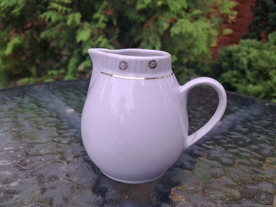 Krējuma kanniņa "Regīna" baltā ar zelta puķītēm gar malu, PFF (Regina 60)