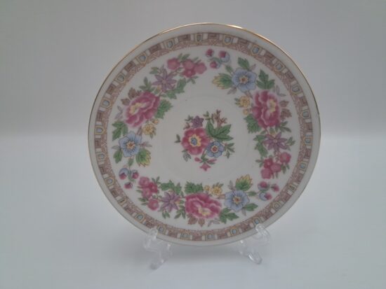 Apakštase kafijas ar košām puķēm un zelta apvilkumu gar malu, d=11,5cm, Ķīna (Ķīna 20)