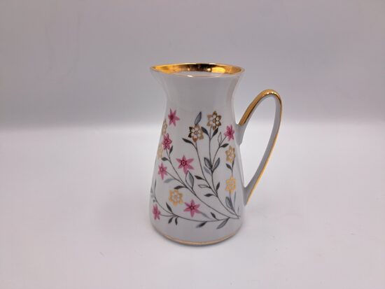 Krējuma kanniņa, plānsienu porcelāna servīze "VITA" ar retu rozā puķīšu dekolu un zeltu un rozā vāciņu, RPR (Vita 115)