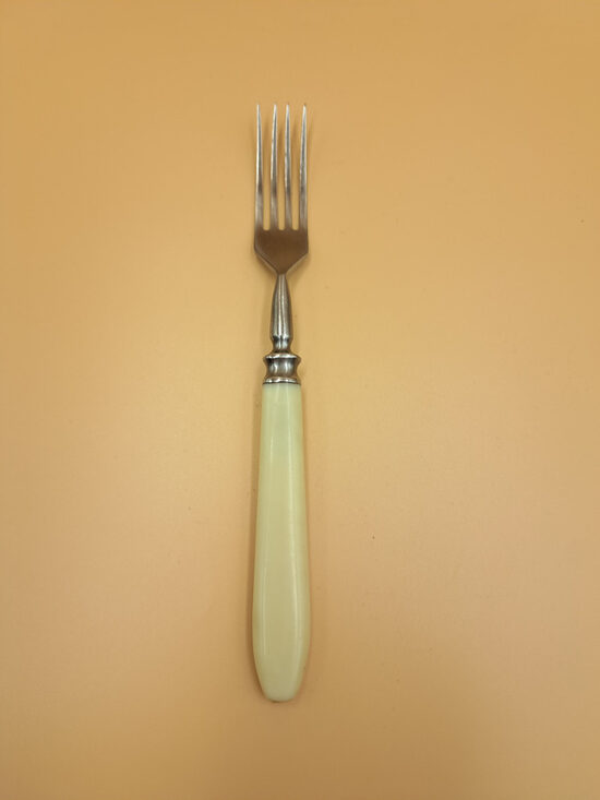 Vintāža dakša, nerūsējošais tērauds un balts plastiks bez raksta, gluds, plastika defekts (Metāls 142)