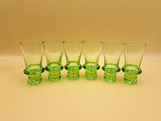 Zaļo glāzīšu 20ml, forma "Limo", komplekts 6 personām, Līvānu SF. (Stikla gl 374)
