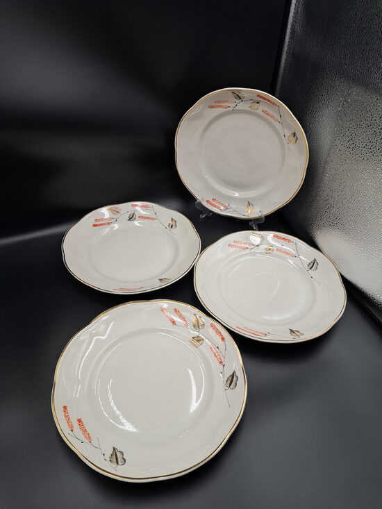 Otrā ēdiena šķīvji d=24cm, Eleganta pusdienu servīze "ROKOKO", ar bērzu skariņām un zeltu, PFF (Rokoko 219)