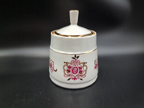 Cukurtrauks, reta plānsienu kafijas servīze "Nelda" ar rozā dekolu un zeltu, RPR (Nelda 25)