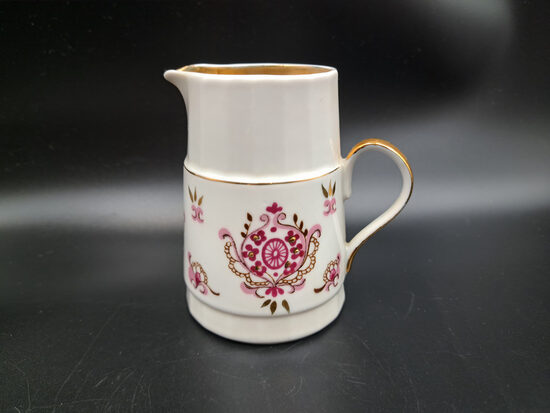 Krējuma kanniņa, reta plānsienu kafijas servīze "Nelda" ar rozā dekolu un zeltu, RPR (Nelda 26)