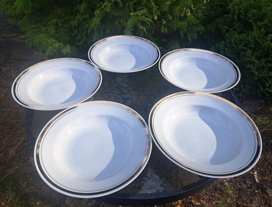 Zupas šķīvji d=24cm, pusdienu servīze "Spīdola" balti ar zeltu, PFF (Spīdola 42)