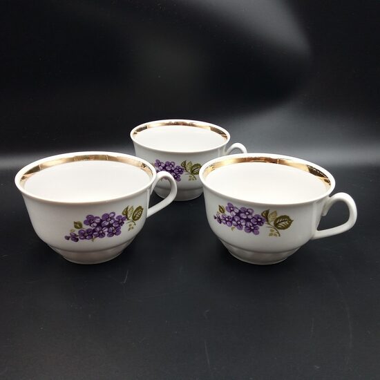 Krūzītes, tējas servīze "Māra" ar ceriņiem un zeltu, RPR (Māra tējas 246)