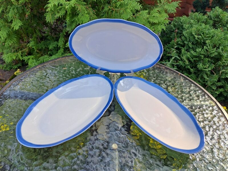 Garenais šķīvis L=27cm ar zilu platu apmali, bez zelta, forma "Vilnis", RPR (Vilnis pusdienu 154)