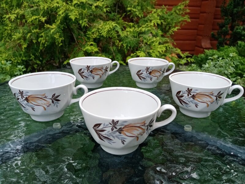 Krūzītes, tējas servīze "Viktorija" ar brūnu līliju un tumši brūnu listru (Viktorija t 34)