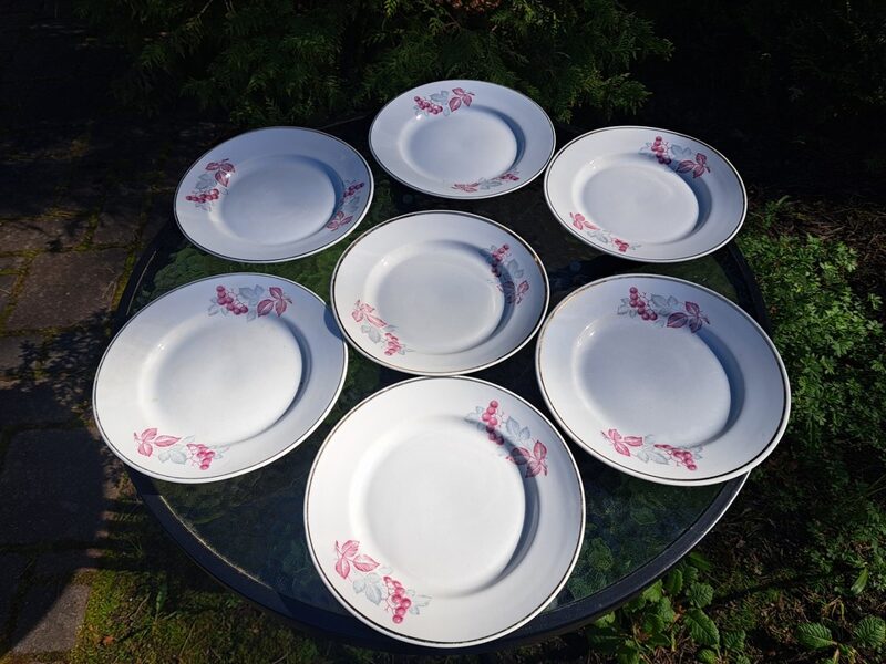 Salātu šķīvji ar pīlādežogām un šauru zelta apvilkumu, RPR. Diam.20cm (Citi pusd 223)