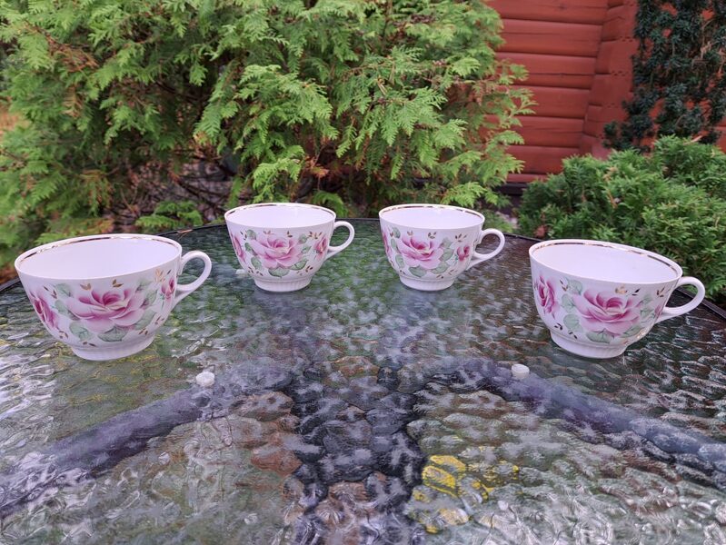 Krūzītes, plānsienu tējas servīze "Diāna" ar burvīgu rokas gleznojumu un zeltu, RPR (Diāna 60)