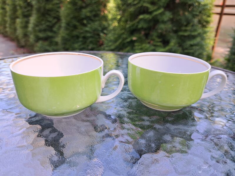 Tējas krūzītes Rīga (no 60.-iem), zaļas ar zeltu, RPR (Rīga-60 67)