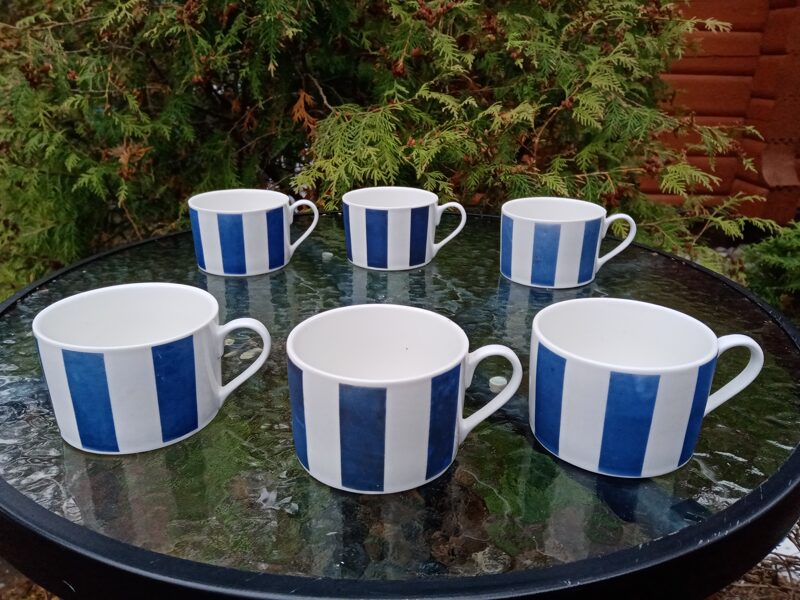 Tējas krūzīšu komplekts 6 personām ar zilu dekolu , Ķīna (Ķīna 06)
