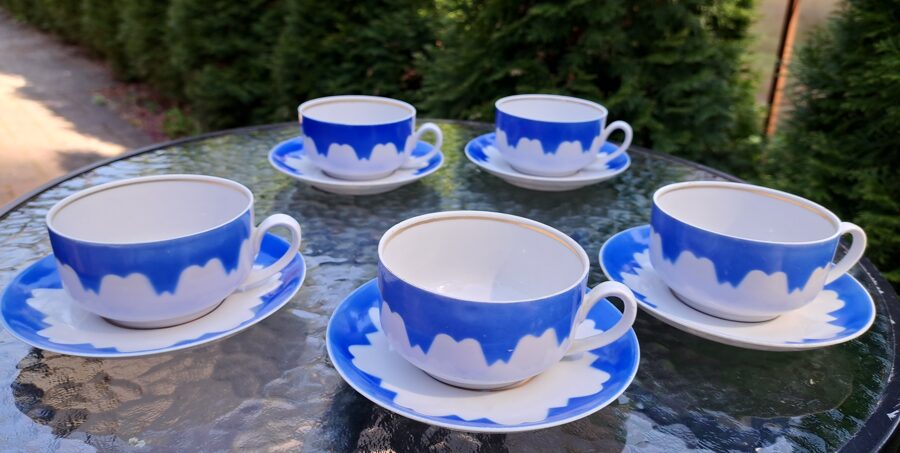 Tējas pāri Rīga (no 60.-iem, d=13,6cm), zili  ar baltu, RPR (Rīga-60 65)