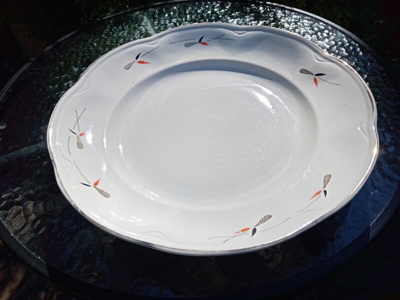 Lielais servējamais šķīvis d=36cm, pusdienu servīze ROKOKO, ar melnu-sarkanu-zelta rokas gleznojumu (Rokoko 62)