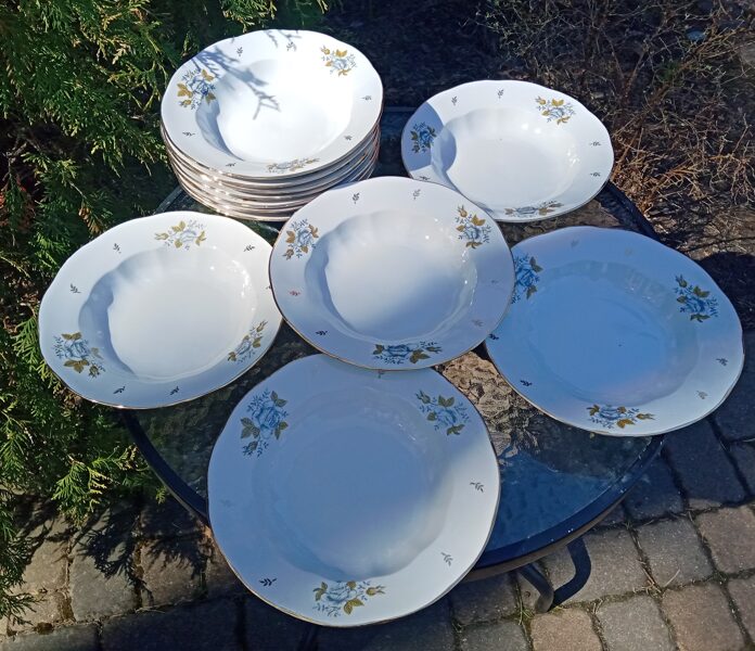 Zupas šķīvji lieli, d=24cm, pusdienu servīze "Ārija" ar dekolu "Ledus roze" (Ārija pusdienu 112)