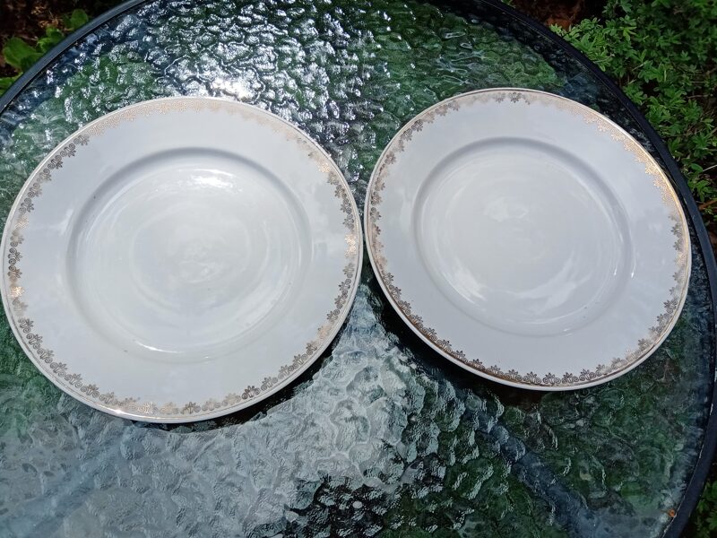 Šķīvis otrā ēdiena, diam. 24cm, pusdienu servīze "Aija-2" balta ar zelta ornamentu gar malu (Aija-2 pus 22)