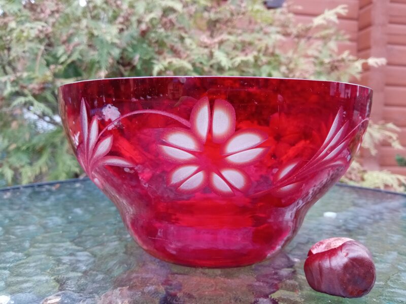 Grezna sarkana kristāla (skān, kā kristāls) augļu bļoda (Kristāls sk 11)