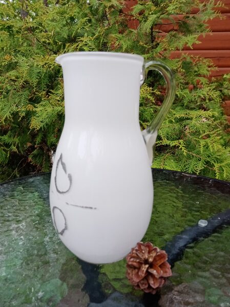 Eleganta dubulta stikla balta sulas krūze ar pelēko zariņu (gleznojums) (Citi st 19)