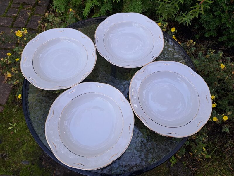 Zupas šķīvji d=24cm, pusdienu servīze ROKOKO, balts ar zeltu, RPF (Rokoko 188)