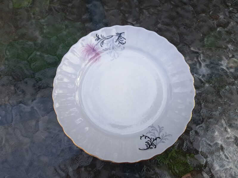 Kūku šķīvis, plānsienu kafijas servīze "Vita" ar krizantēmu un zeltum (Vita 48)