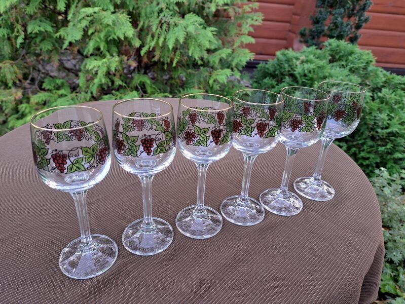 Kristāla glāzīšu ar krāsainām vīnogu ķekariem un lapām komplekts 6 personām, Čehija (Kristāls gl 26)