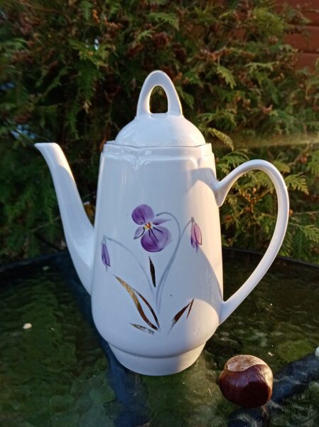 Kafijas kanna ar vāciņu no kafijas "Aija-1" ar vijolītēm, RPR (Aija-1 kafijas 15)