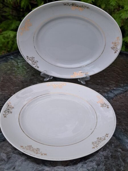 Salātu šķīvji, diam.20cm, ar zelta 3-puķēm, RPF, 50.ie gadi (Pirmskara 49)