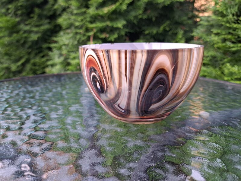 Ļoti skaista raiba stikla bļodiņa Nr.2, ražotājs "Komunārs", Griziņkalns (Stikls sk 121)