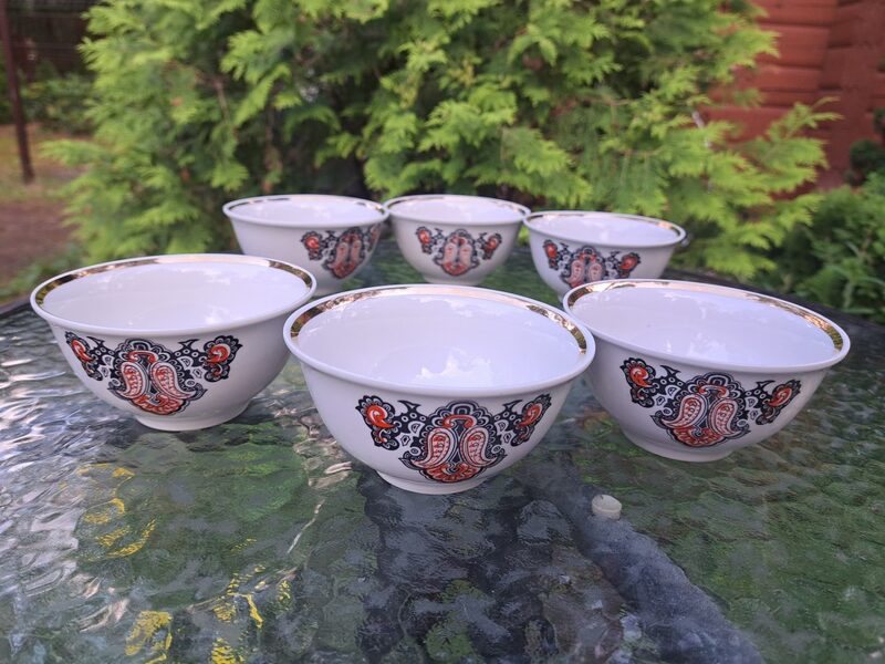 Komplekts mazo bļodiņu(pialu) 6 personām, servīze "Austrumu" ar uzbeķu motīviem un zeltu, RPR. Diam.11cm (Austrumu 88)