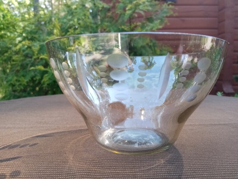 Vintāža medus krāsas bļodiņa ar gravējumu (Stikls sk 46)