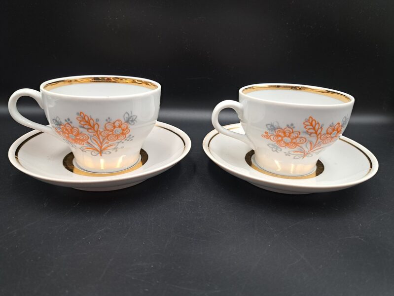 Tējas pāri ar oranžām puķēm un zeltu, tilp. 200ml (Citi rpt 127)