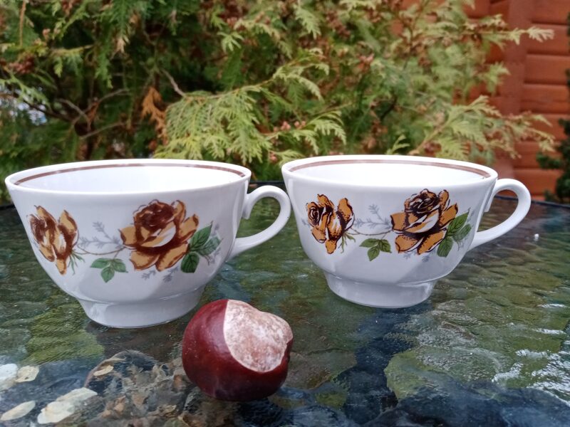 Krūzītes tējas ar bešām rozēm un tumši brūnu lustru (bez zelta), tējas servīze "Viktorija" (Viktorija t 47)
