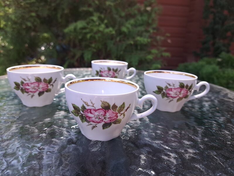 Krūzīte, kafijas servīze "Ārija" ar mežrozītēm ar zeltu (Ārija kafijas 38)