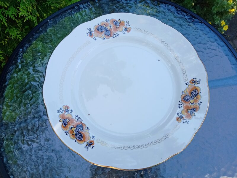 Servējamais šķīvis L=36cm ar oranžām magonēm, forma "Vilnis" (Vilnis pusdienu 89)