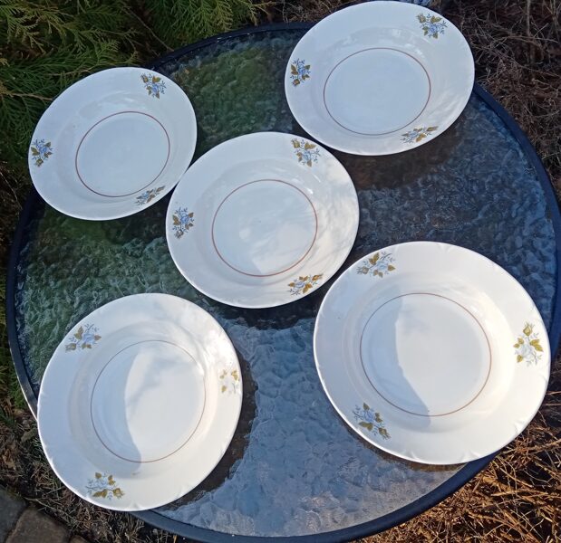 Šķīvjis zupas (pusporcija), ar gaišu zilām rozēm, reljefa mal un gaiši brūnu svītru (Citi pusd 36)