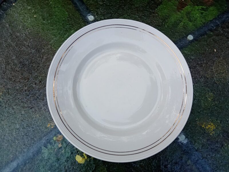 Otrā ēdiena šķīvis no ļoti retas pusdienu servīzes "Vārpa", balts ar zeltu (Vārpa 09)