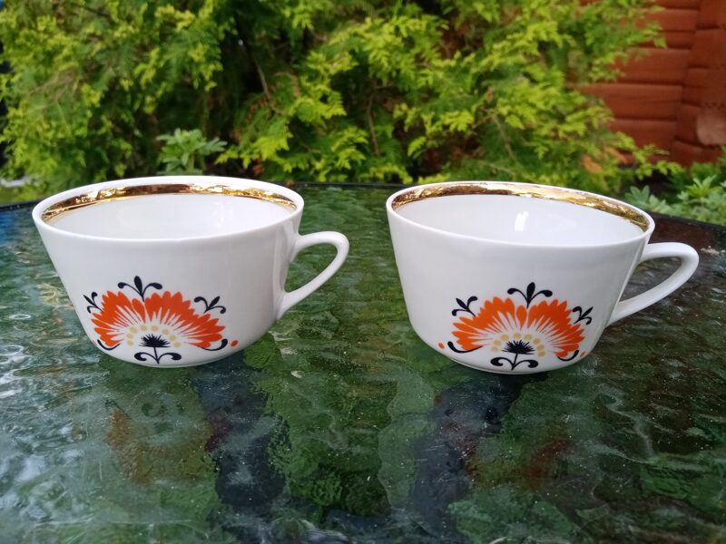 Kafijas tases (defekts), kafijas servīze "Vasara" baltas ar ugunspuķi (Vasara 30)