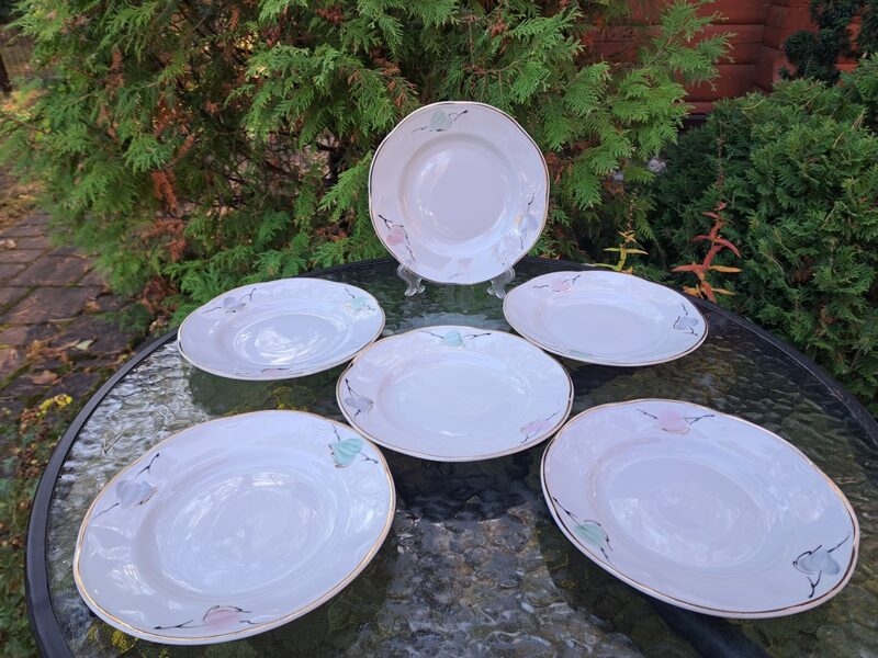 Maizes šķīvji d=17cm, pusdienu servīze ROKOKO, ar maigām lapām un zeltu, PFF (Rokoko 82)