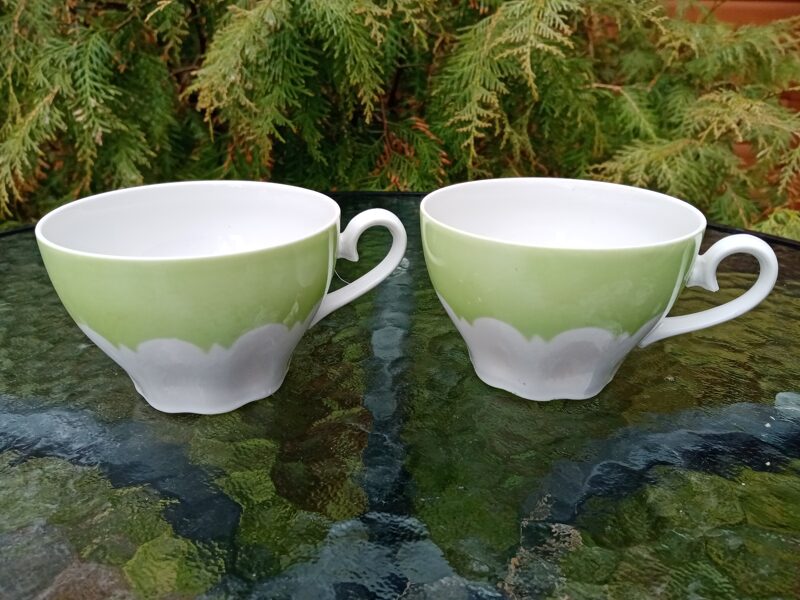 Tases, tējas servīze "Ārija", baltas ar gaiši zaļu dekolu (Ārija tējas 20)