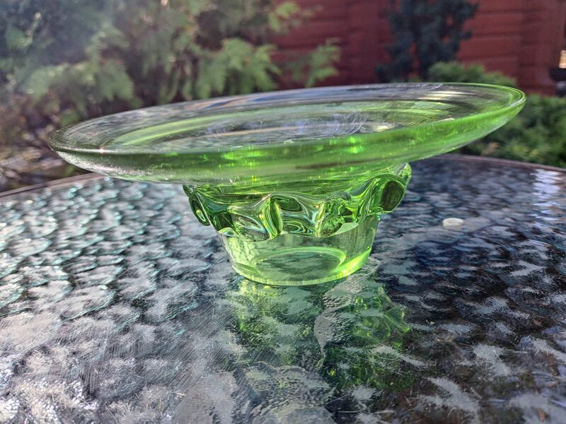 Augļu bļoda  "ROTA", zaļā krāsa, Līvānu stikla fabrika (Stikls sk 162)